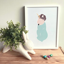 Load image into Gallery viewer, Baby Unicorn Print for Nursery in blue
