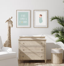 Load image into Gallery viewer, Framed Unicorn Prints for Nursery in Blue