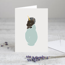 Load image into Gallery viewer, Unicorn Greeting Card in Blue Blanket