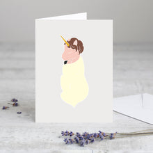 Load image into Gallery viewer, Unicorn Greeting Card in Yellow Blanket
