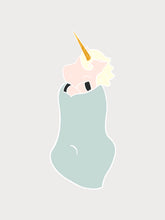 Load image into Gallery viewer, Unicorn Greeting Card in Blue Blanket
