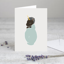 Load image into Gallery viewer, Unicorn Greeting Card in Blue Blanket
